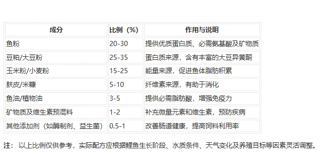 2024最新養殖鯉魚飼料配方比例表，科學搭配促進健康生長